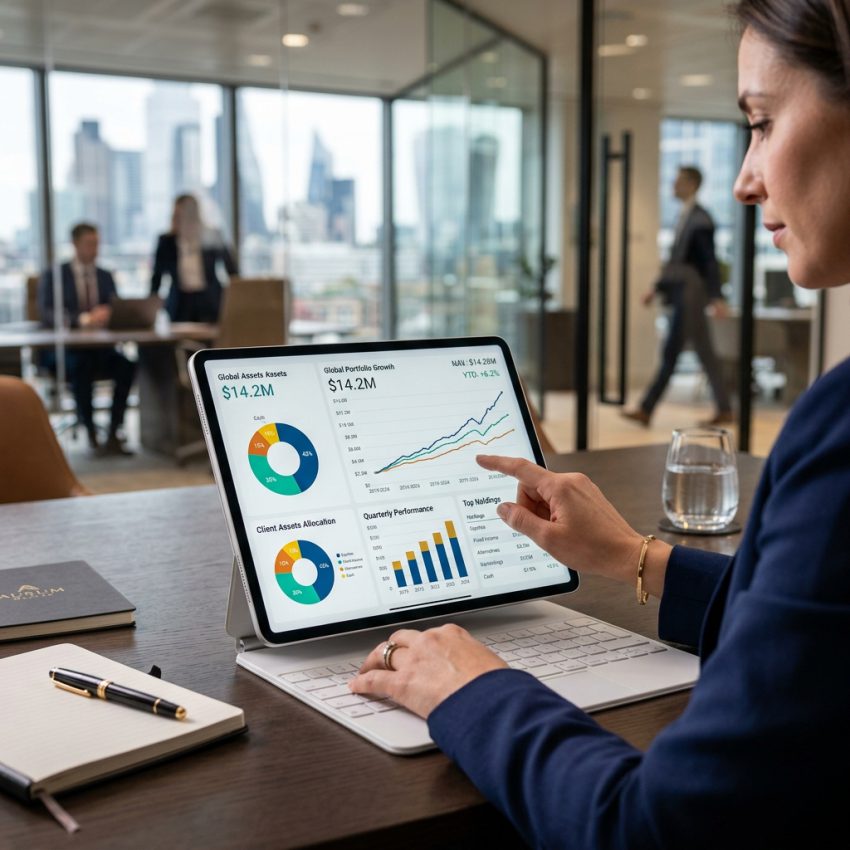 Wykresy finansowe i analiza giełdowa na tablecie